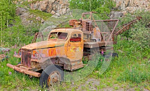 Mining equipment at an outdoor museum in yellowknife