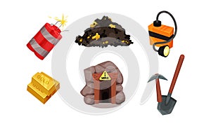 Mining Equipment and Tools with Spade and Dynamite Vector Set