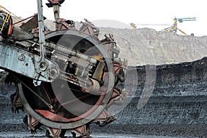 Mining excavator machine in brown coal mine