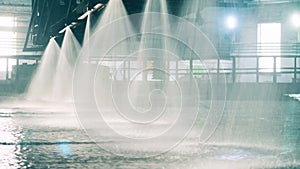 Mining factory with mineral waters getting sprayed