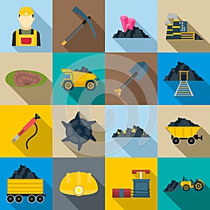 Mining Icons set, flat style