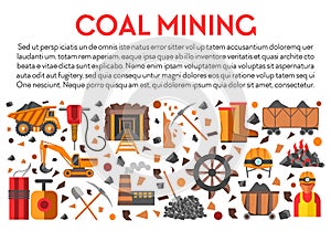 Mining industry, coal mine banner, machinery and plant