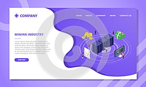 Mining industry crypto currency concept for website template or landing homepage with isometric style