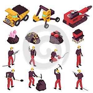 Mining Industry Isometric Icons Set