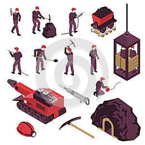 Mining Industry Isometric Icons Set