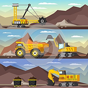 Mining Industry Orthogonal Banners Set