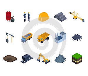 Mining Industry Sign 3d Icon Set Isometric View. Vector