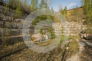 Mining of marble in an open way. an old marble quarry. Russia, Novosibirsk region.Iskitim