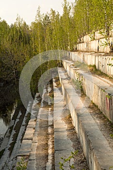 Mining of marble in an open way. an old marble quarry. Russia, Novosibirsk region.Iskitim