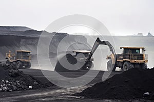 mining operation, with workers and machinery transporting coal from the mine