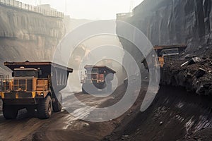 mining operation, with workers and machinery transporting coal from the mine