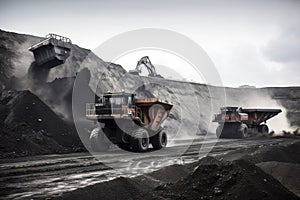 mining operation, with workers and machinery transporting coal from the mine