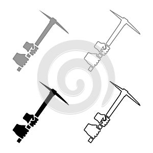 Mining pickaxe Mattock pick axe in hand set icon grey black color vector illustration image flat style solid fill outline contour