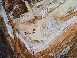 Mining Quarry Opencast . Industrial Extraction of lime, chalk, sand, calx, caol. top Aerial view