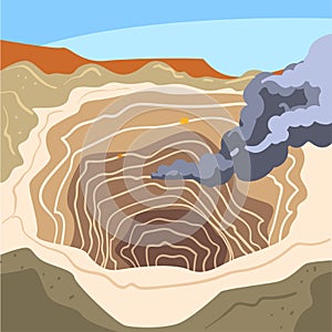 Mining Quarry, Opencast Mine, Metallurgical Industry Concept Vector Illustration
