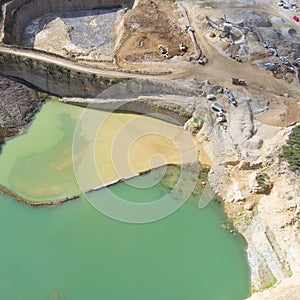 Mining quarry with special equipment, open pit excavation. Sand