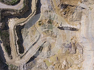 Mining quarry with special equipment, open pit excavation. Sand