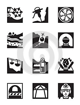 Mining and quarrying industry icon set