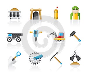 Mining and quarrying industry objects and icons