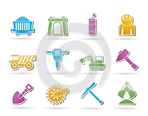 Mining and quarrying industry objects and icons