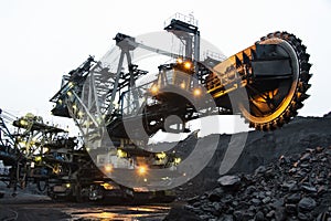 Mining, rotary excavator in the coal face.