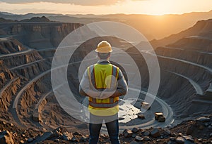 mining supervisor overlooking open pit mine site