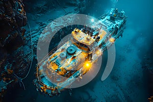 Mining Technology Used by Deep Sea Vehicles to Collect Minerals from Seabed. Concept Deep Sea