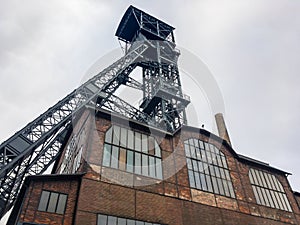 Mining tower of old Hlubina black coal mine in Ostrava Dolni Vitkovice region