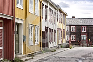 The mining town of Roros, Norway, with many wooden houses