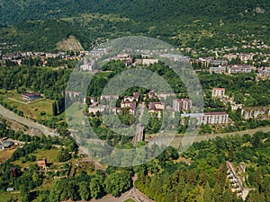 Mining town Tquarchal or Tkvarcheli, aerial view from drone