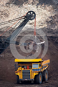 Mining truck unload coal