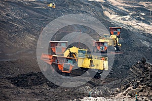 Mining truck unload coal photo