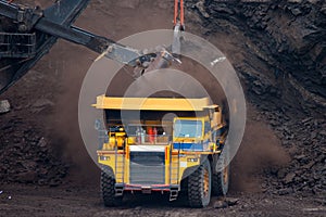 Mining truck unload coal photo
