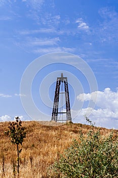 Mining well in the town of Barruelo de SantullÃÂ¡n, Palencia, Spain photo