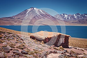 Miniques volcano from Miscanti lagoon, in Salar de Talar, near Aguas Calientes, in the Antofagasta region, on the northern limit