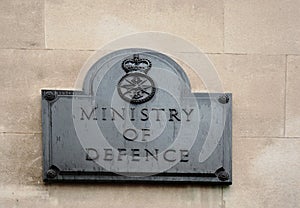 Ministry of Defence Signage on a clean brick wall background, London, uk, 2018