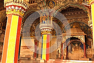 Ministry hall- dharbar hall- of the thanjavur maratha palace with visitors photo