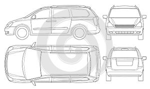 Minivan Car vector template on white background. Compact crossover, SUV, 5-door minivan car. Car line.