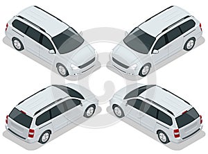 Minivan Car vector template on white background. Compact crossover, SUV, 5-door minivan car. View isometric