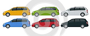 Minivan Car vector template on white background. Compact crossover, SUV, 5-door minivan car. View side
