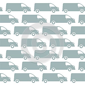 Minivan delivery seamless pattern background. Cargo van car. Shipping company. Gray silhouette vector.