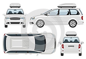 Minivan vector template. Vehicle branding mockup side, front, back top view