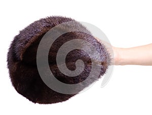 Mink fur hat in hand