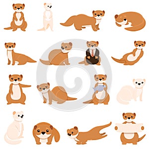 Mink icons set, cartoon style