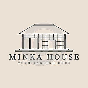 minka house traditional home japanese line art logo vector illustration template design