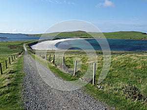 Minn beach, or Bannaminn beach, a stunning tombolo in the Shetland islands. Scotland