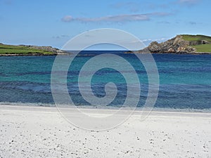 Minn beach, or Bannaminn beach, a stunning tombolo in the Shetland islands. Scotland