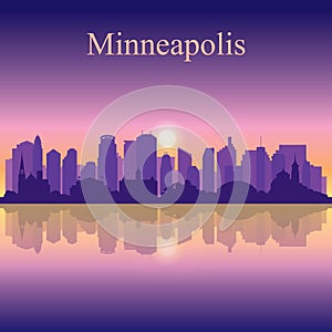 Minneapolis city silhouette on sunset background