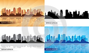 Minneapolis city skyline silhouettes set