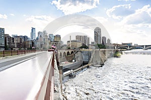 Minneapolis Downtown from bridge over Mississipi river